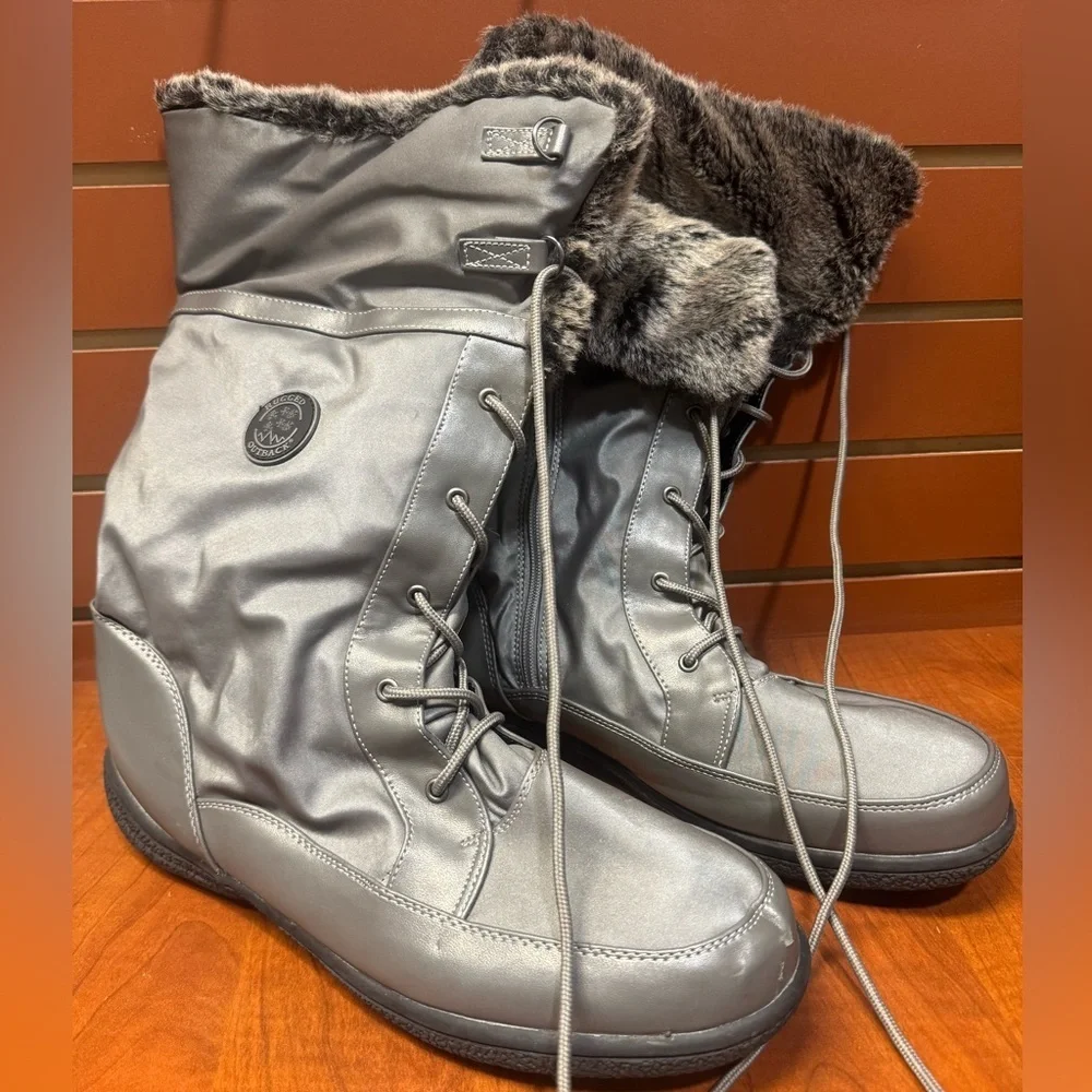 Women's Silver Winter Boots with Faux Fur Lining